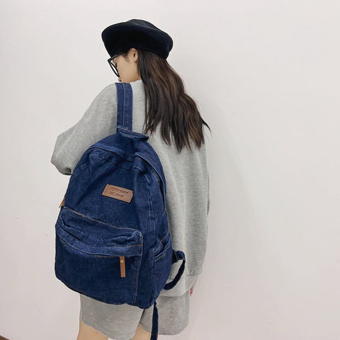 mtvrmall Fashion Ladies Soft Canvas School Backpack Trendy Denim Boy Girl Travel Student Bag Male Female College Backpack Men Women Bags