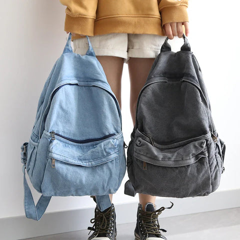 mtvrmall Retro Distressed Canvas Gray Backpack Boy Girl Cute College Female Book Travel Backpacks Cool Laptop Lady Student Ruckpack Bags