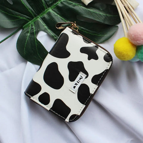 mtvrmall Women New Fashion Wallet Pu Leather Cartoon Cow Cattle Short Ladies Multi-card Slot Coin Purses Student Cute Triple Fold Wallet