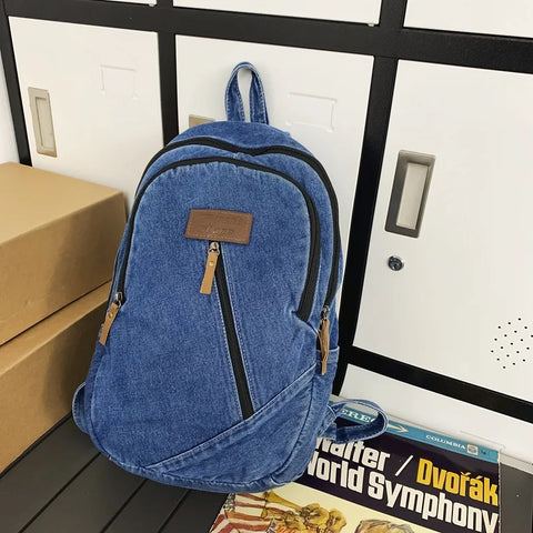mtvrmall Fashion Denim Women's Backpack Simple Small Feminina Travel Backpack Casual Large Capacity Student School Bags For Girls