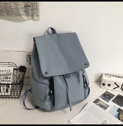 mtvrmall INS Fashion Schoolbag Women's Nylon Durable High School Student Backpack Middle School Student Versatile Flip Drawstring