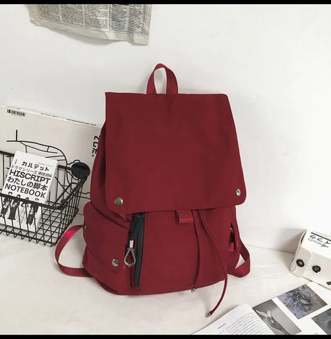 mtvrmall INS Fashion Schoolbag Women's Nylon Durable High School Student Backpack Middle School Student Versatile Flip Drawstring