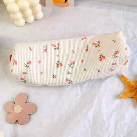 mtvrmall Portable cartoon bear pencil case with pen insert animal cute pencil bag school student stationery storage bag canvas girl bags