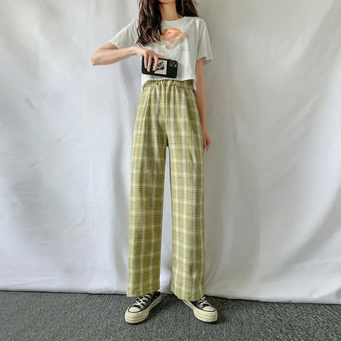 mtvrmall Fashion Warm Plush Pants Lamb Fleece Thick Plaid Women Winter Casual Loose Wide Leg Trousers Korean Streetwear Straight Student