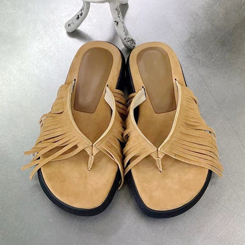 mtvrmall - summer Muller Slippers Women Pig Suede Fringe Modern Slippers Tassel Square Head Lazy Shoes Leisure Slides Flip Flops Sandal