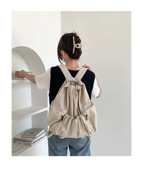 mtvrmall Fashion Ruched Drawstring Backpacks for Women Aesthetic Nylon Fabric Girl Backpack Light Weight Students Bag Travel Female Bag