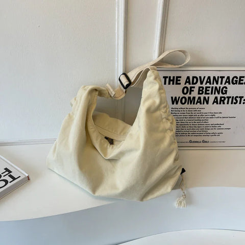 mtvrmall Large Capacity Canvas Shoulder Bag For Women College Student Book Bag Fashion Travel Shopping Crossbody Bag School Messenger Bag