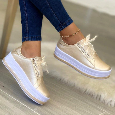 mtvrmall - Women Sports Shoes Lady Vulcanized Shoes Outdoor Platform Shoes Female Casual PU Fashion Sneakers Women Wedge Flats