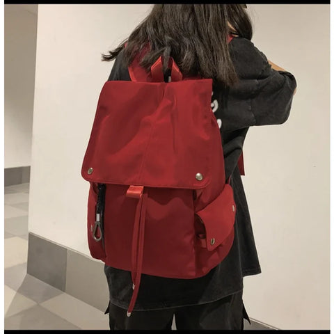 mtvrmall INS Fashion Schoolbag Women's Nylon Durable High School Student Backpack Middle School Student Versatile Flip Drawstring
