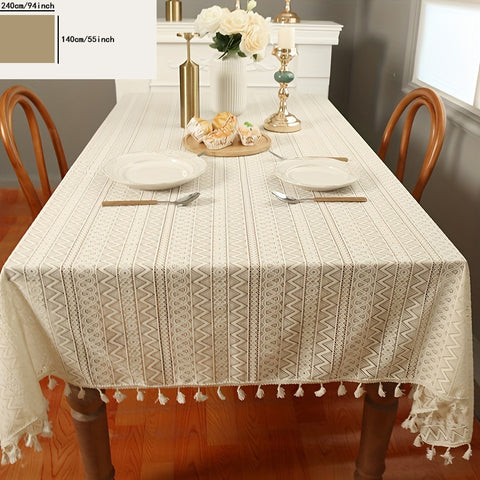 1pc Beige Crochet Tablecloth - Durable & Stylish Boho Decor - Waterproof, Oil-proof, Washable - Perfect for Picnics, Weddings, Home Dining, & More