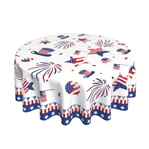 1pc Patriotic Polyester Tablecloth - Stain & Wrinkle Free, 4th of July American Flag Star Party Decoration for Home Kitchen Dining Picnic - Durable, Easy Care, USA Independence Day Gift Idea for Family and Friends