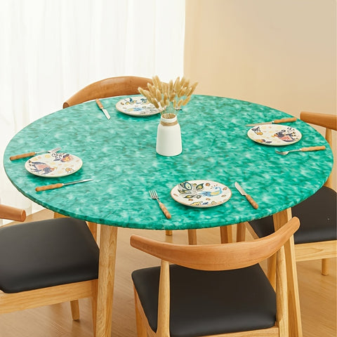 1pc Easy-Clean Round Tablecloth - Waterproof, Oil & Stain Resistant - Elastic Edge for Secure Fit, Home Dining Elegance