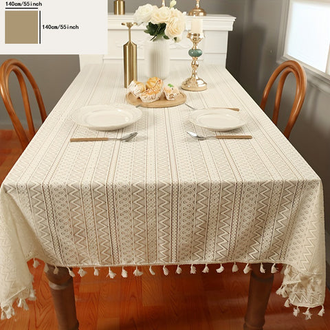 1pc Beige Crochet Tablecloth - Durable & Stylish Boho Decor - Waterproof, Oil-proof, Washable - Perfect for Picnics, Weddings, Home Dining, & More