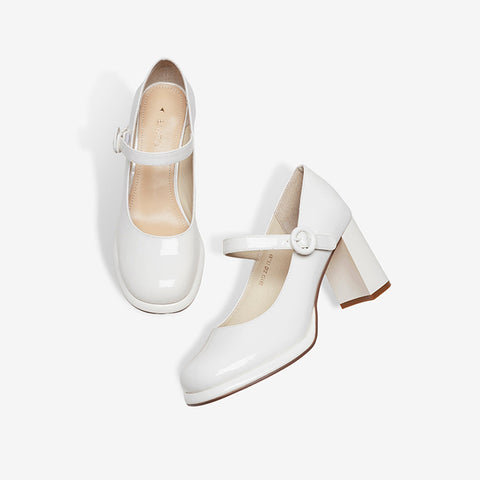 Mtvrmall - Women Basto Vintage Chunky Heel White Mary Jane