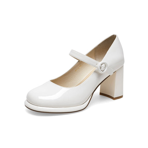 Mtvrmall - Women Basto Vintage Chunky Heel White Mary Jane