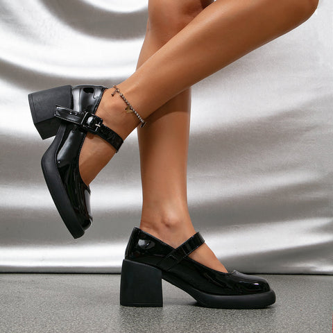 Mtvrmall - Women Retro Style Chunky Heeled Mary Jane Shoes
