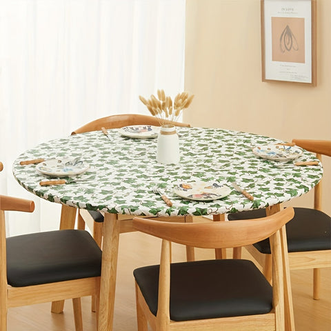 1pc Easy-Clean Round Tablecloth - Waterproof, Oil & Stain Resistant - Elastic Edge for Secure Fit, Home Dining Elegance