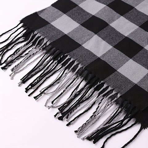 1pc Autumn And Winter Fashion Plaid Men's Imitation Cashmere Scarf Tassel Neck Wrap