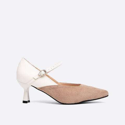 Mtvrmall - Women Point Toe Two Tone Heeled Mary Janes