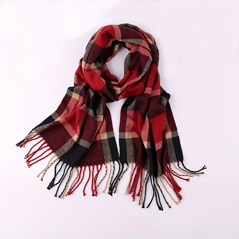 1pc Autumn And Winter Fashion Plaid Men's Imitation Cashmere Scarf Tassel Neck Wrap