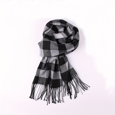 1pc Autumn And Winter Fashion Plaid Men's Imitation Cashmere Scarf Tassel Neck Wrap