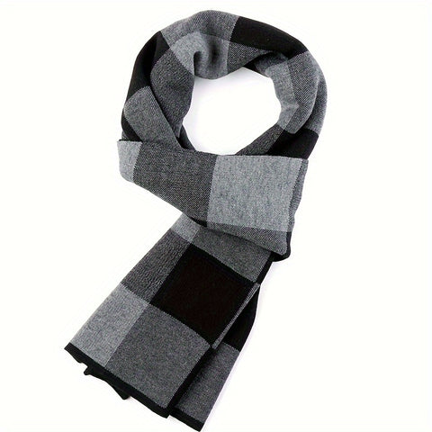 1pc Men's Tartan Print Faux Cashmere Scarf, Winter Holiday Gifts