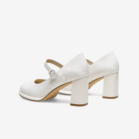 Mtvrmall - Women Basto Vintage Chunky Heel White Mary Jane