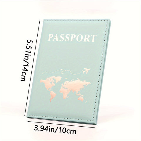 1 Pc Minimalist Small Passport Holder, With Golden Pattern, Portable Bifold Travel Wallet For Women