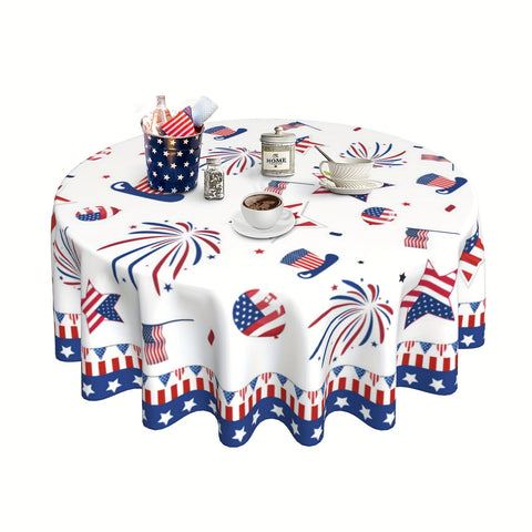 1pc Patriotic Polyester Tablecloth - Stain & Wrinkle Free, 4th of July American Flag Star Party Decoration for Home Kitchen Dining Picnic - Durable, Easy Care, USA Independence Day Gift Idea for Family and Friends