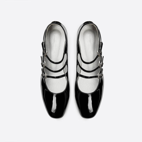 Mtvrmall - Women Ornament Tabbed Straps Heeled Mary Janes