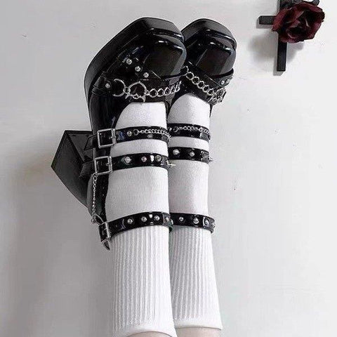 Mtvrmall - Women Metal Chain Rivets Mary Janes
