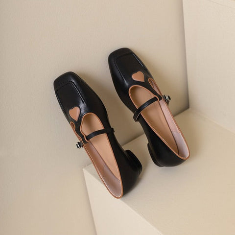 Mtvrmall - Women Retro Heart Color Matching Mary Janes