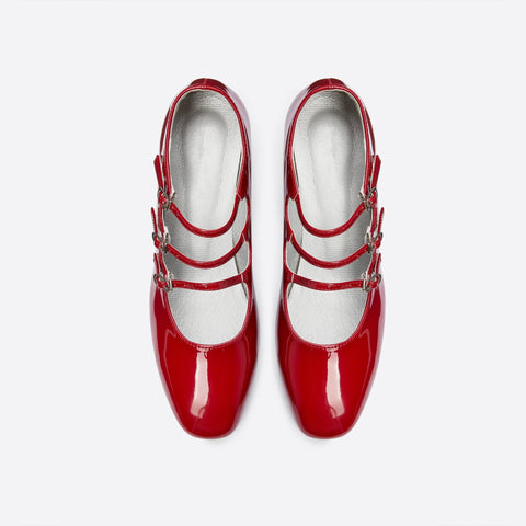 Mtvrmall - Women Ornament Tabbed Straps Heeled Mary Janes