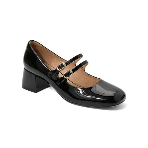 Mtvrmall - Women Leather Double Buckle Heeled Mary Janes