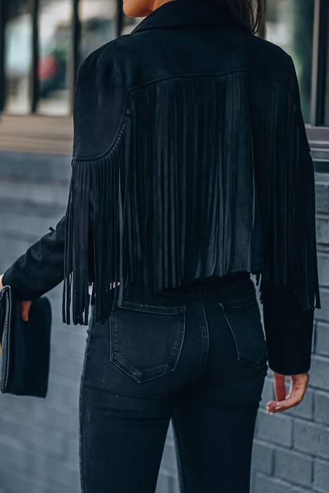 Mtvrmall Fashion Street Solid Tassel Patchwork Turndown Collar Outerwear