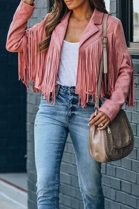 Mtvrmall Fashion Street Solid Tassel Patchwork Turndown Collar Outerwear