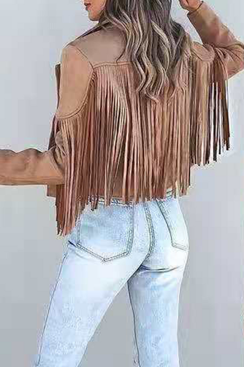 Mtvrmall Fashion Street Solid Tassel Patchwork Turndown Collar Outerwear