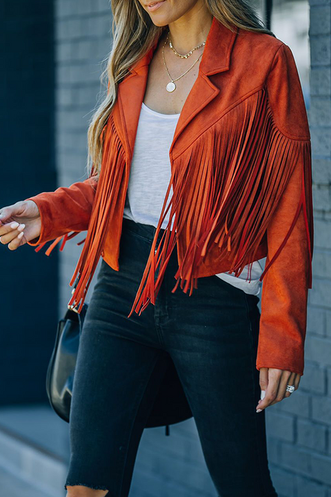 Mtvrmall Fashion Street Solid Tassel Patchwork Turndown Collar Outerwear