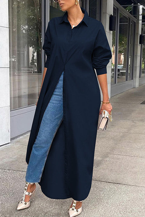 Mtvrmall Casual Solid Patchwork Buckle Turndown Collar Tops