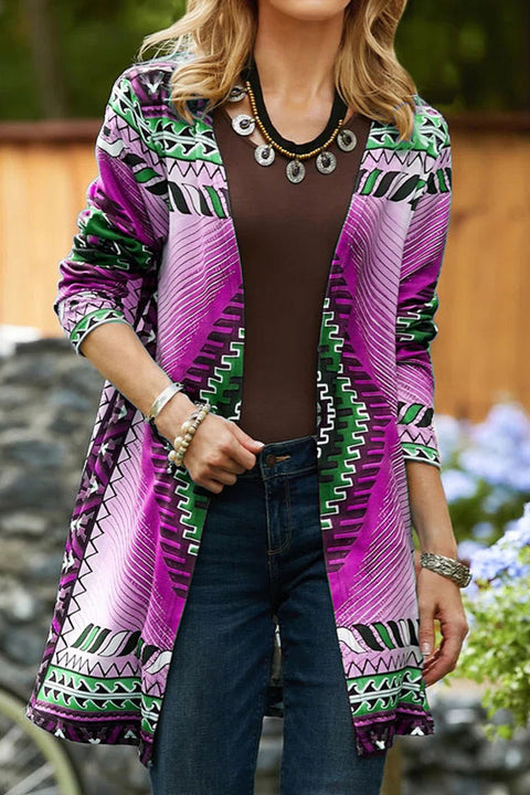 Mtvrmall Casual College Geometric Printing Cardigan Collar Outerwear