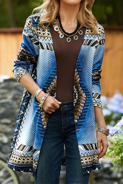 Mtvrmall Casual College Geometric Printing Cardigan Collar Outerwear