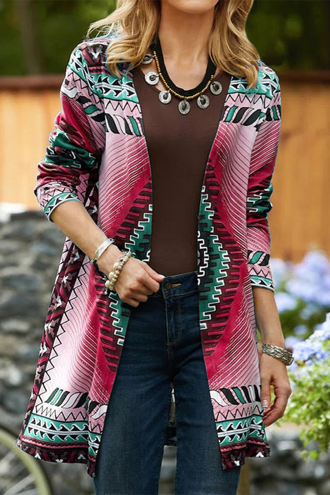 Mtvrmall Casual College Geometric Printing Cardigan Collar Outerwear