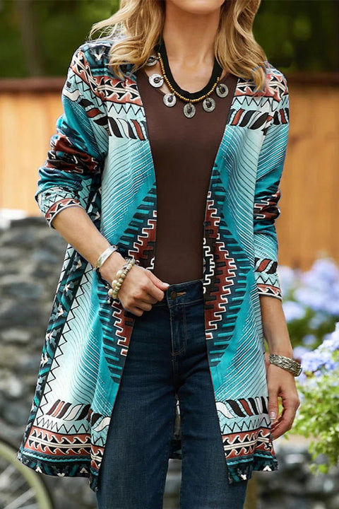 Mtvrmall Casual College Geometric Printing Cardigan Collar Outerwear