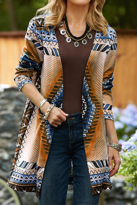 Mtvrmall Casual College Geometric Printing Cardigan Collar Outerwear