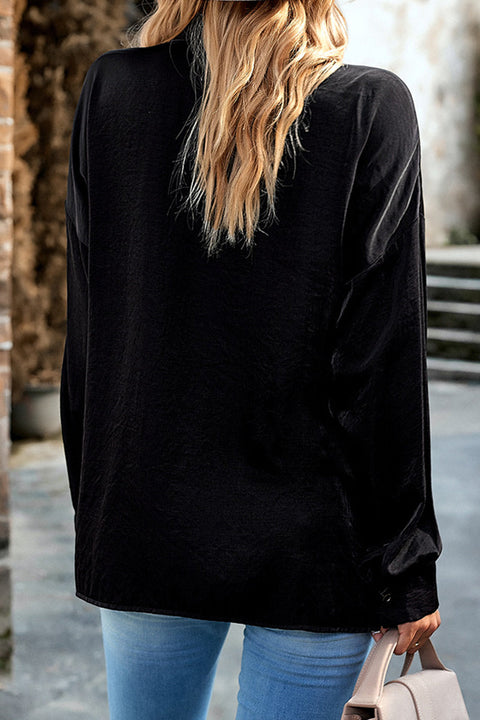 Mtvrmall Casual Solid Tassel Shirt Collar Tops