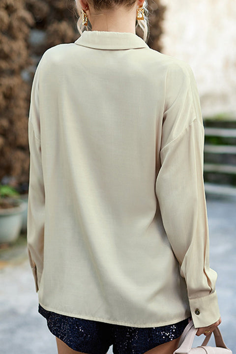 Mtvrmall Casual Solid Tassel Shirt Collar Tops