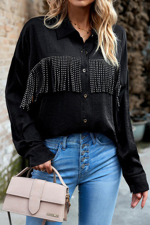 Mtvrmall Casual Solid Tassel Shirt Collar Tops