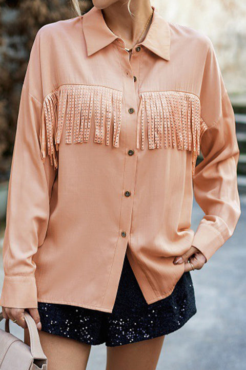 Mtvrmall Casual Solid Tassel Shirt Collar Tops