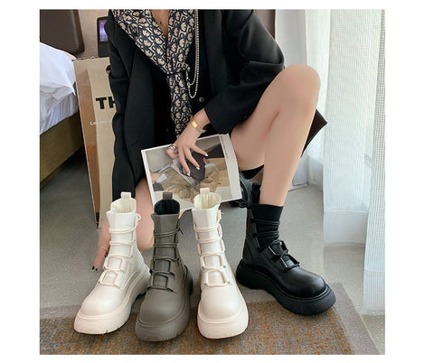 Mtvrmall - autumn new boots women's autumn and winter short boots thick-soled inner increase women's boots motorcycle boots