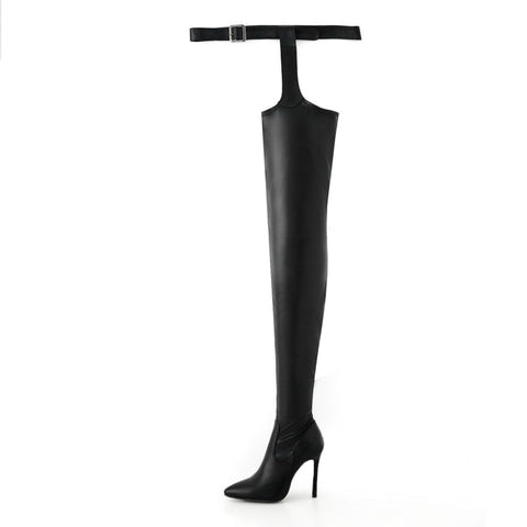 Mtvrmall - Women's Black Sexy Long Boots Women Over Knee Boots Leather High Quality Shoes Fashion Thigh High Boots Female Plus Size 43